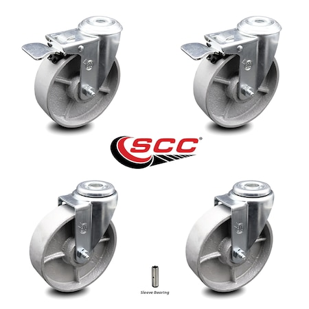 Service Caster 5 Inch Semi Steel Swivel Bolt Hole Caster Set with 2 Total Lock Brake SCC SCC-BHTTL20S514-SSS-2-S-2